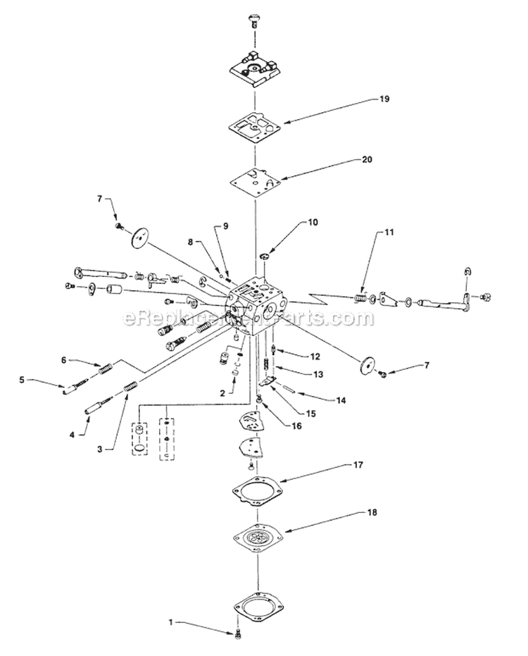 Carburetor Diagram and Parts List for UT-35020-A  Homelite Snow Blower