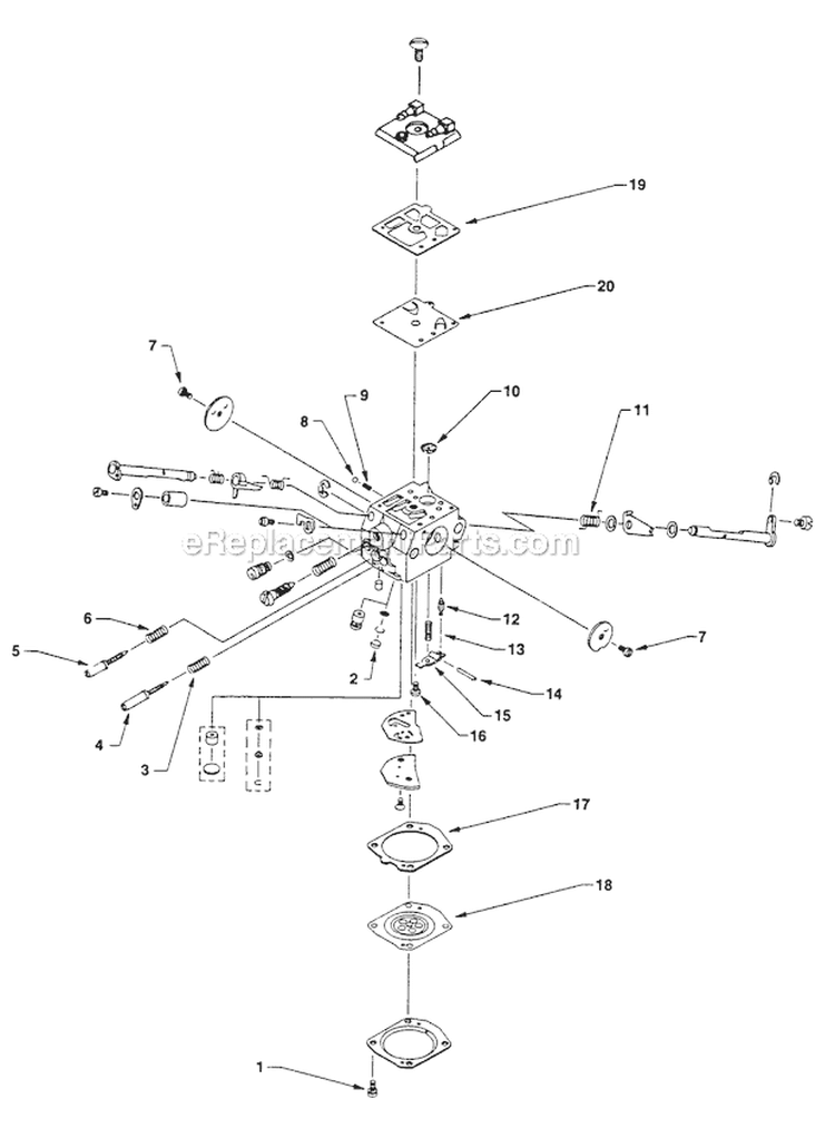 Carburetor Diagram and Parts List for UT-35020  Homelite Snow Blower