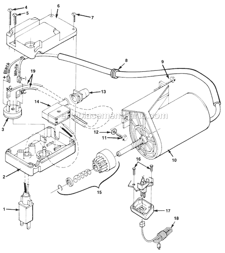 Electric Starter Diagram and Parts List for UT-35021-A  Homelite Snow Blower