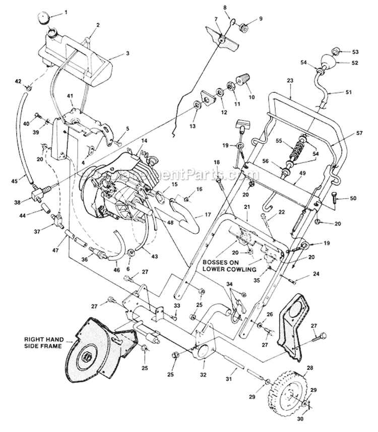 Handles and Tank Diagram and Parts List for UT-35021-A  Homelite Snow Blower