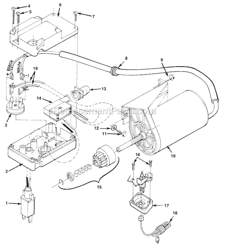 Electric Starter Diagram and Parts List for UT-35021  Homelite Snow Blower