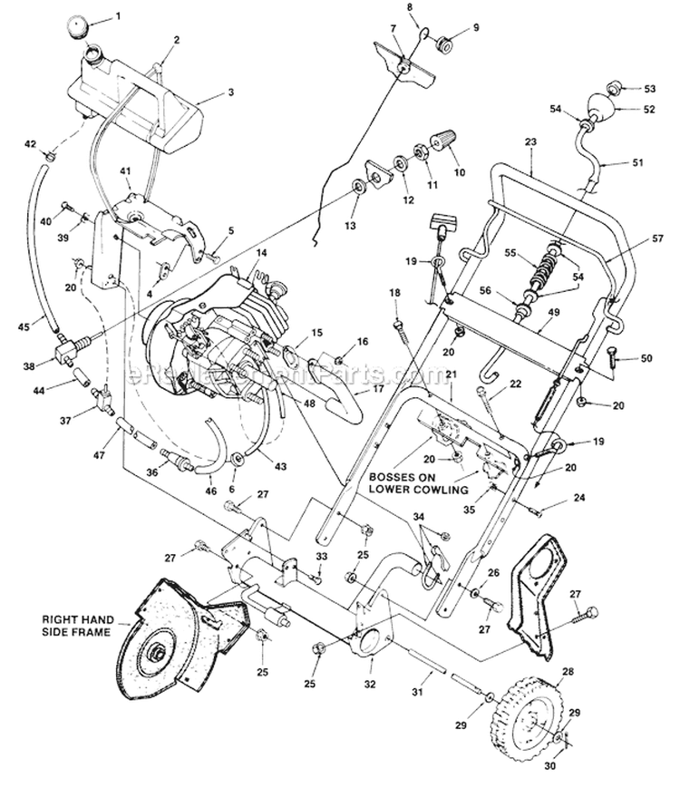Handles and Tank Diagram and Parts List for UT-35021  Homelite Snow Blower