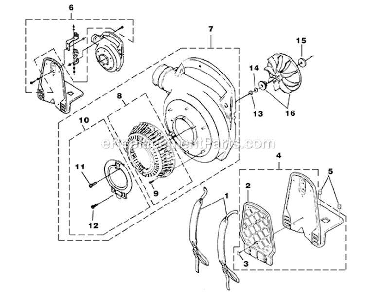 Back Pack Tube Kit And Handle Diagram and Parts List for UT08017F  Homelite Leaf Blower / Vacuum