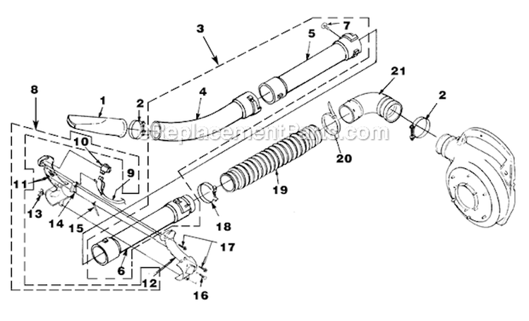 Tubes Diagram and Parts List for UT08017F  Homelite Leaf Blower / Vacuum