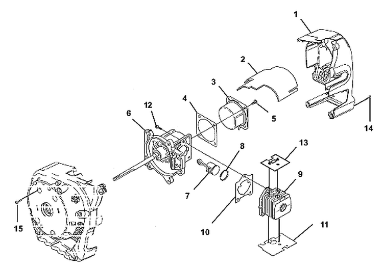 Engine Internal Diagram and Parts List for UT08052C  Homelite Leaf Blower / Vacuum