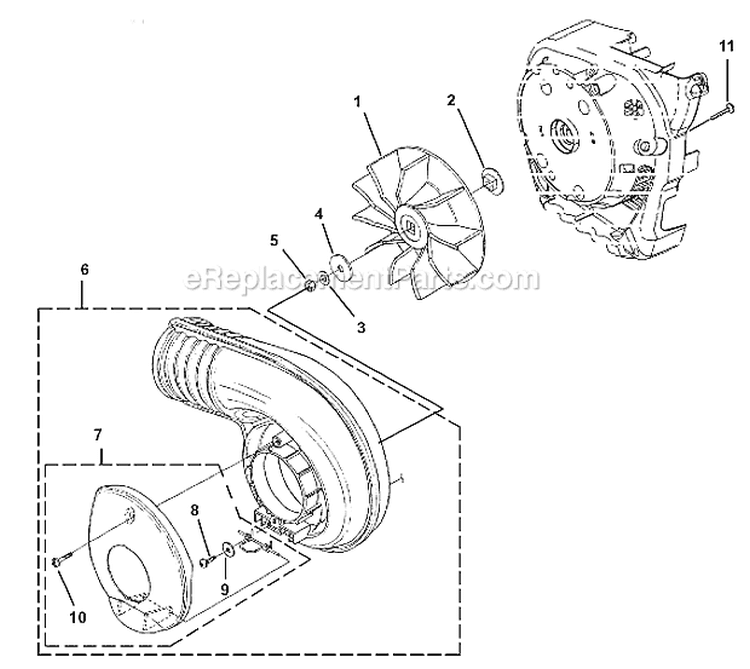 Volute-Fan Diagram and Parts List for UT08052C  Homelite Leaf Blower / Vacuum