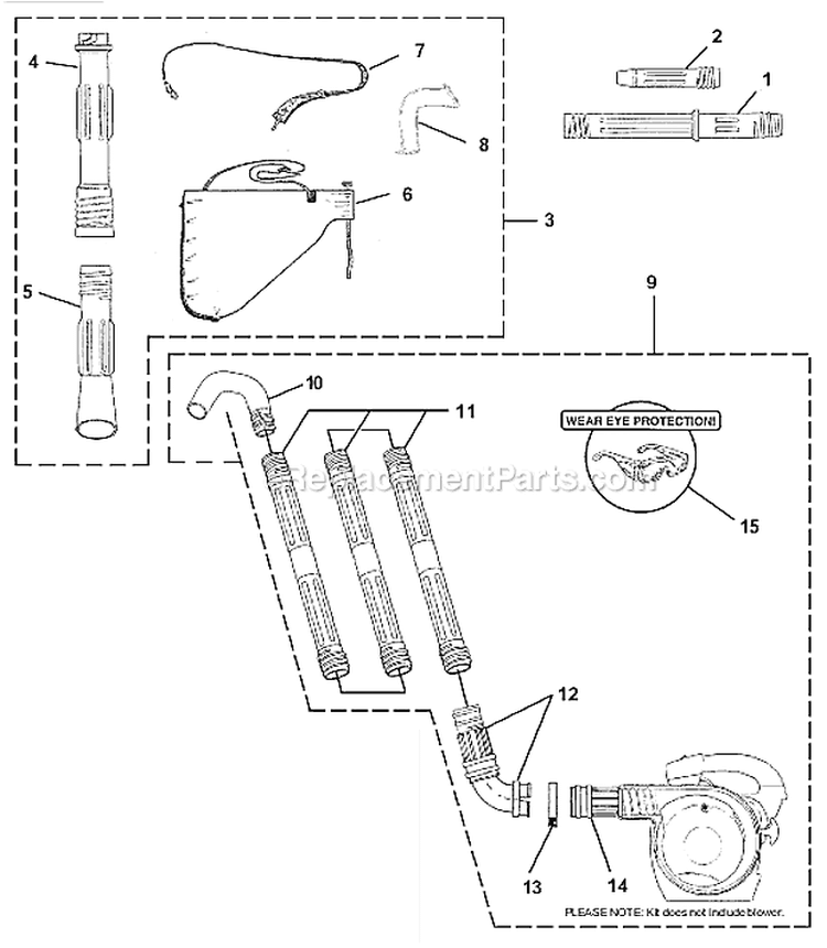 Tubes-Strap-Accessories Diagram and Parts List for UT08052C  Homelite Leaf Blower / Vacuum