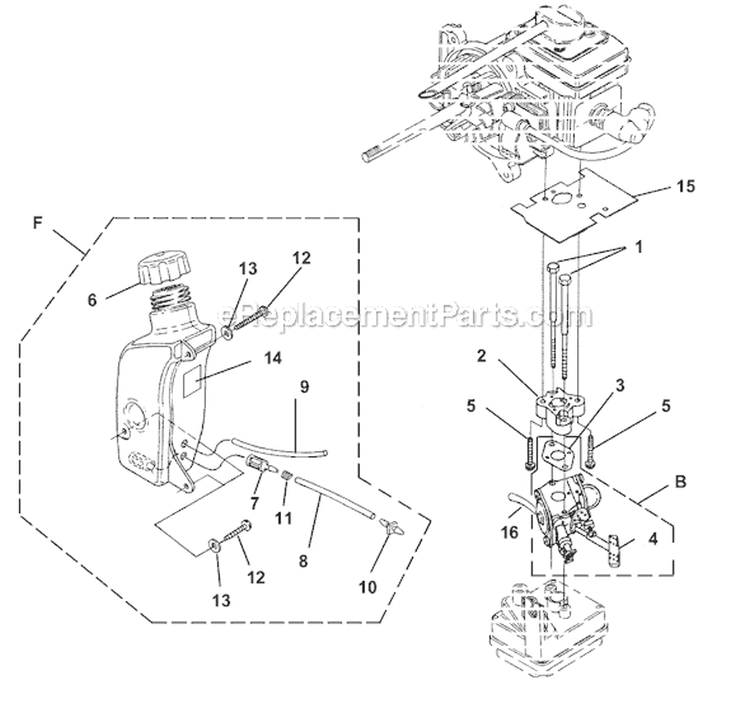 Carburetor - Fuel Tank Diagram and Parts List for UT08067C  Homelite Leaf Blower / Vacuum