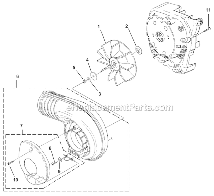 Volute - Fan Diagram and Parts List for UT08067C  Homelite Leaf Blower / Vacuum