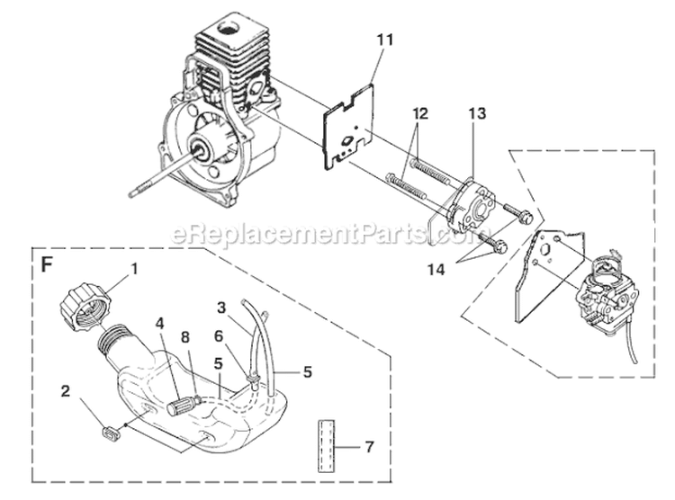 D - Carburetor And Fuel Tank Diagram and Parts List for UT08080  Homelite Leaf Blower / Vacuum