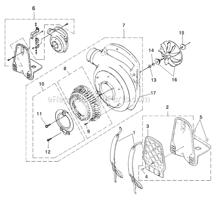 F - Back Pack, Tube Kit & Handle Diagram and Parts List for UT08083  Homelite Leaf Blower / Vacuum