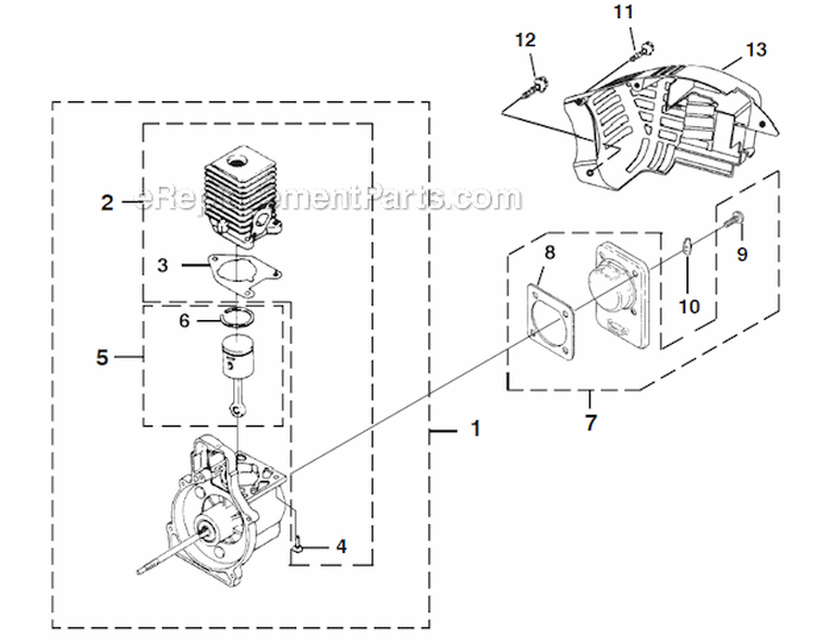 Engine Diagram and Parts List for UT08087  Homelite Leaf Blower / Vacuum