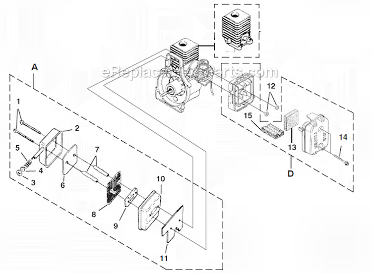 Muffler And Air Cleaner Diagram and Parts List for UT08087  Homelite Leaf Blower / Vacuum