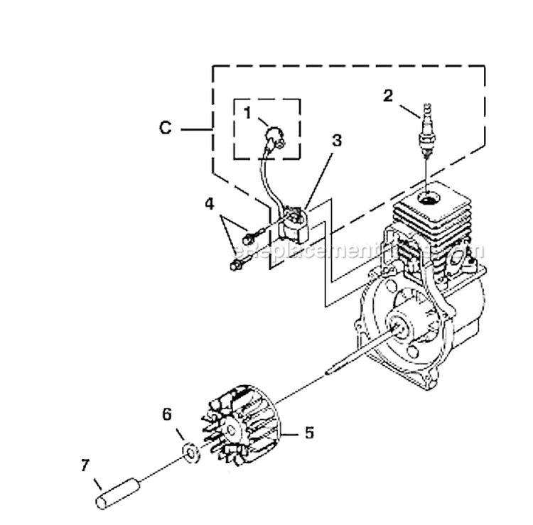 Ignition W/ Rotor Diagram and Parts List for UT08096  Homelite Leaf Blower / Vacuum