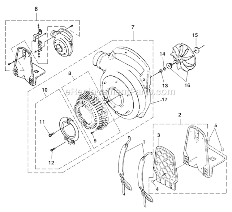 F - Back Pack, Tube Kit & Handle Diagram and Parts List for UT08101  Homelite Leaf Blower / Vacuum
