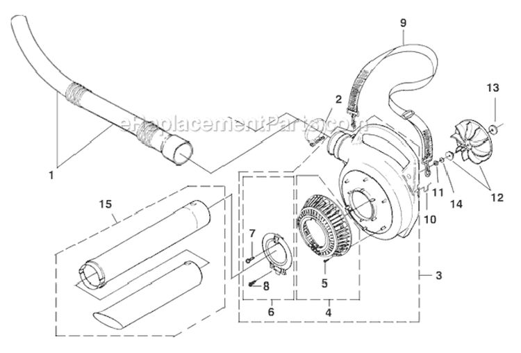 F - Volute, Fan & Tubes Diagram and Parts List for UT08106  Homelite Leaf Blower / Vacuum
