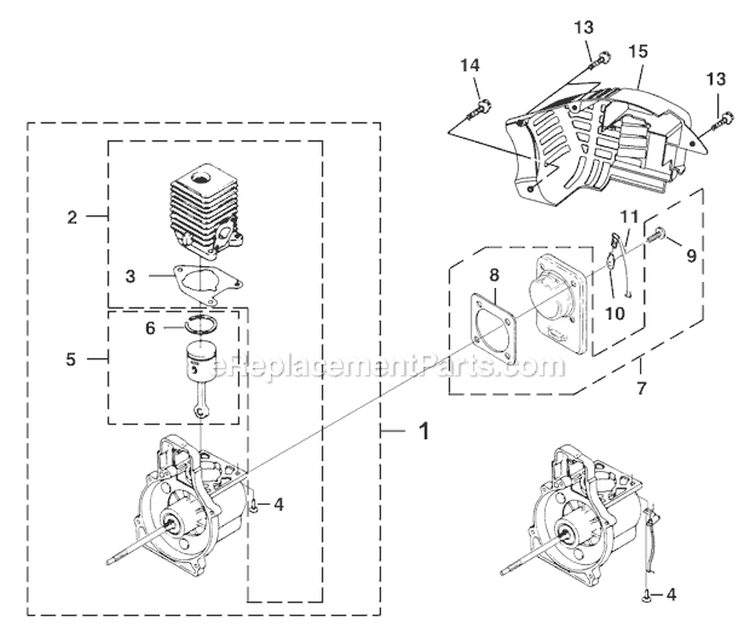 A - Engine Internal Diagram and Parts List for UT08108  Homelite Leaf Blower / Vacuum