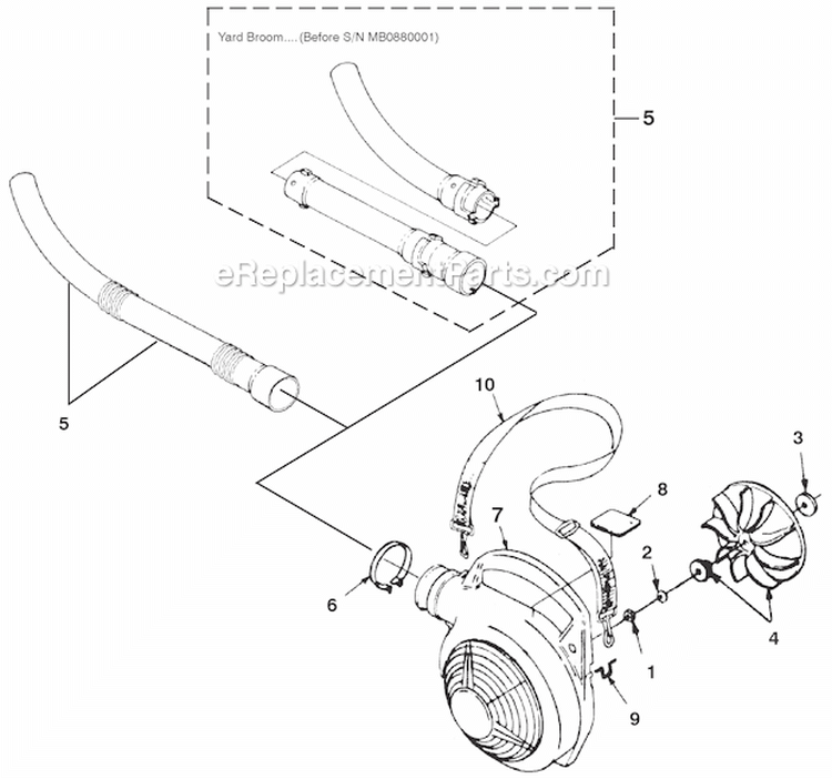 Volute, Fan And Tubes Diagram and Parts List for UT08110A  Homelite Leaf Blower / Vacuum