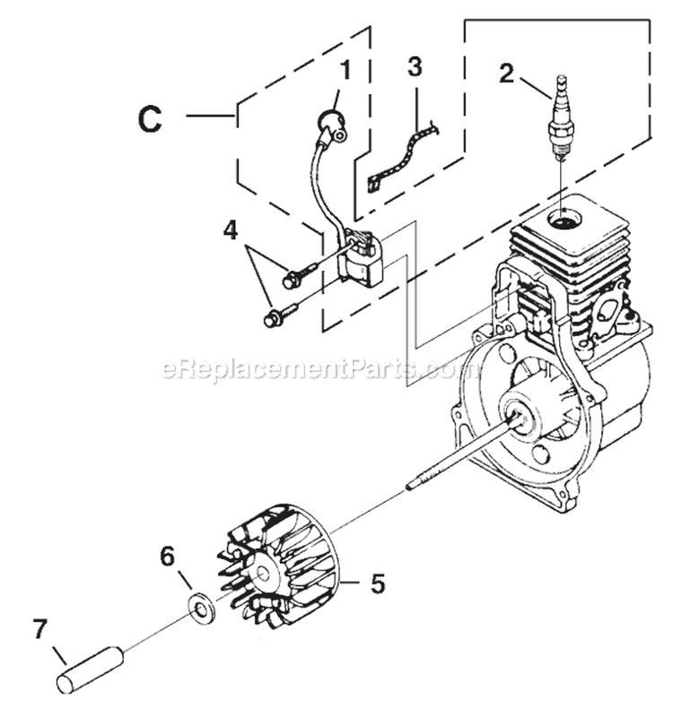 B - Ignition With Rotor Diagram and Parts List for UT08111  Homelite Leaf Blower / Vacuum
