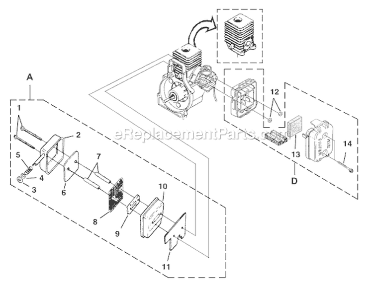C - Muffler And Air Cleaner Diagram and Parts List for UT08111  Homelite Leaf Blower / Vacuum
