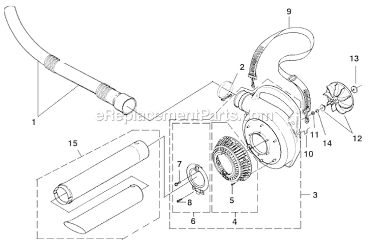 F - Volute, Fan & Tubes Diagram and Parts List for UT08119  Homelite Leaf Blower / Vacuum