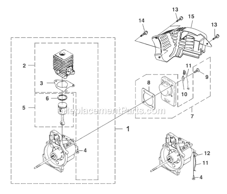 A - Engine Internal Diagram and Parts List for UT08122  Homelite Leaf Blower / Vacuum