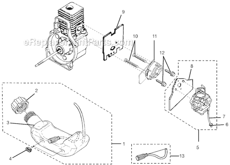 Carburetor And Fuel Tank Diagram and Parts List for UT08934D  Homelite Leaf Blower / Vacuum