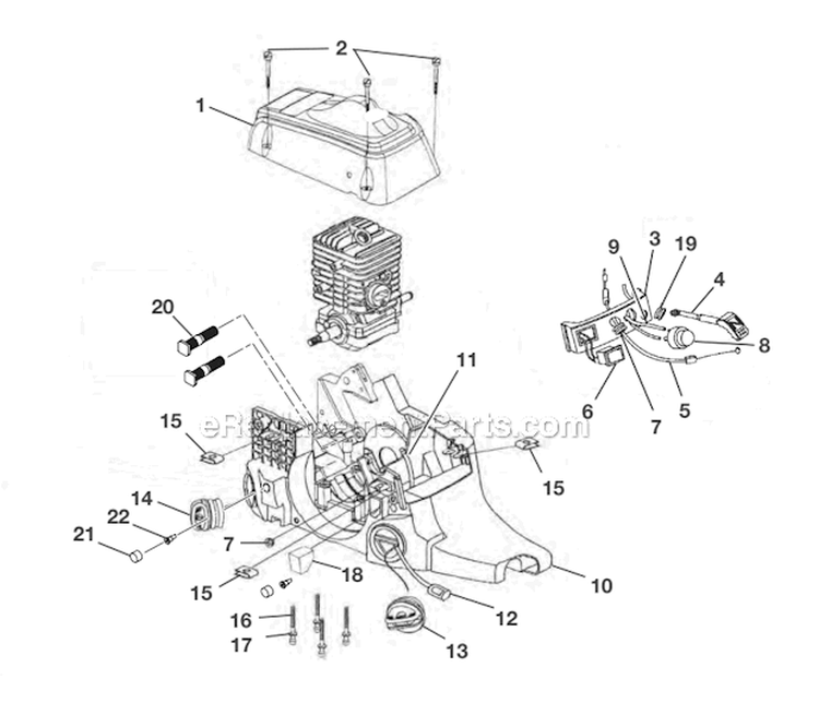 Engine Housing - Fuel Tank - Oil Tank Diagram and Parts List for UT10530A  Homelite Chainsaw