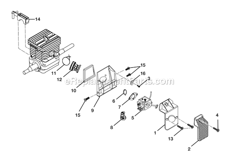 Carburetor - Air Filter Diagram and Parts List for UT10550  Homelite Chainsaw