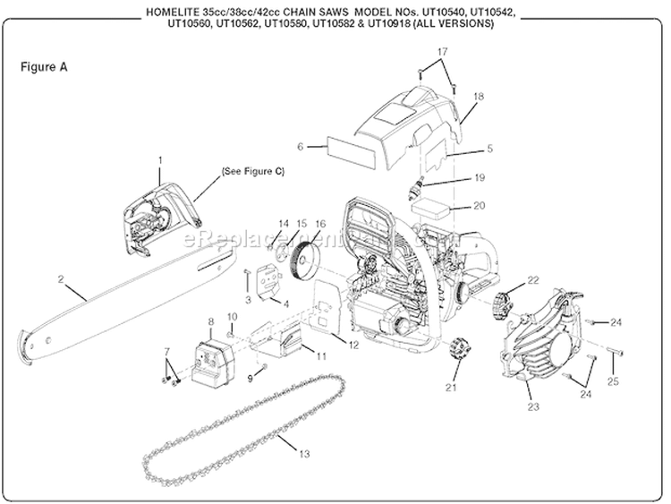 Page A Diagram and Parts List for UT10560  Homelite Chainsaw