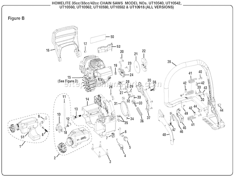 Page B Diagram and Parts List for UT10560  Homelite Chainsaw