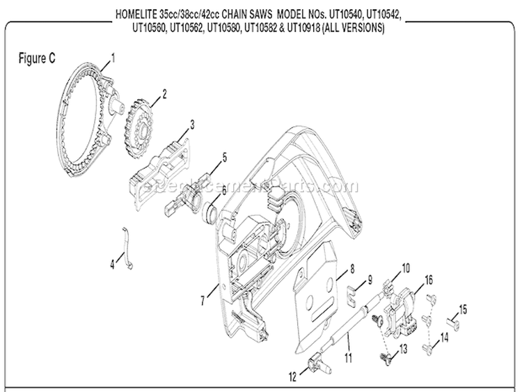 Page C Diagram and Parts List for UT10560  Homelite Chainsaw