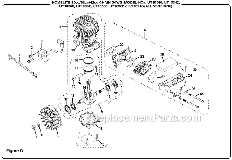 Page D Diagram and Parts List for UT10560  Homelite Chainsaw