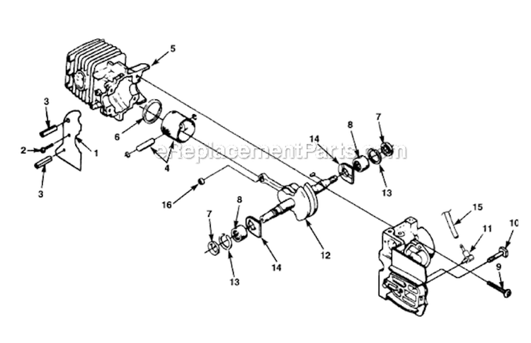 Engine Internal Diagram and Parts List for UT10753-1  Homelite Chainsaw