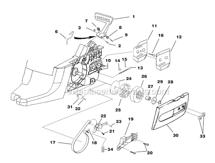 Clutch - Chain Brake - Drive Case Cover Diagram and Parts List for UT10846 23AV Homelite Chainsaw