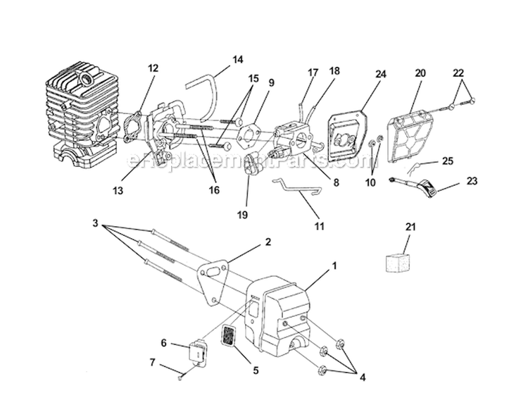 Carburetor - Muffler - Air Filter Diagram and Parts List for UT10847 20 Homelite Chainsaw