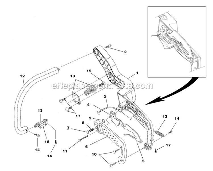 Handles Diagram and Parts List for UT10884 23AV Homelite Chainsaw