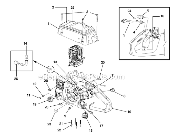 Engine Housing - Fuel Tank - Oil Tank Diagram and Parts List for UT10901B  Homelite Chainsaw