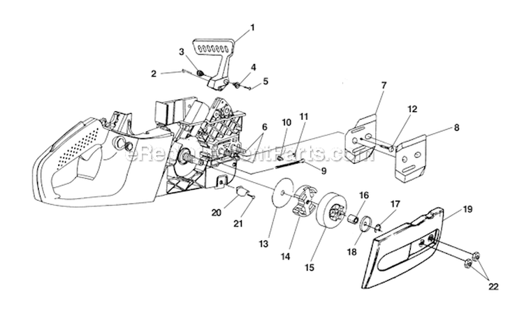 Clutch - Hand Guard - Drive Case Cover Diagram and Parts List for UT10901B  Homelite Chainsaw