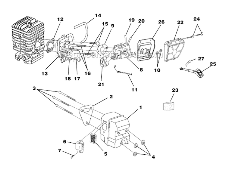 Carburetor - Muffler - Air Filter Diagram and Parts List for UT10910 Timberman Homelite Chainsaw