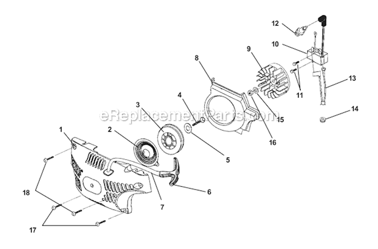 Starter - Ignition Diagram and Parts List for UT10926 Ranger Homelite Chainsaw
