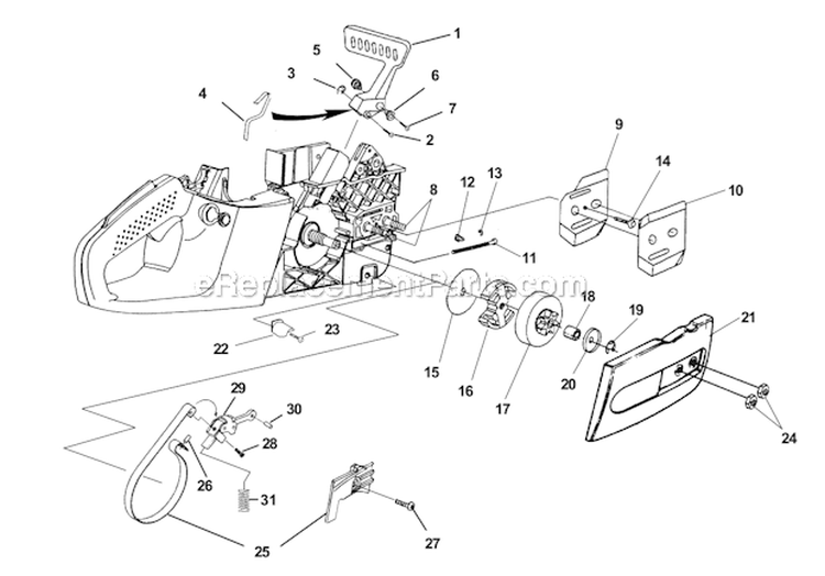 Clutch - Hand Guard - Drive Case Cover Diagram and Parts List for UT10941 B2216CC Homelite Chainsaw