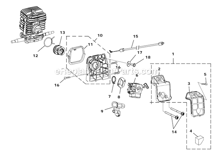 Carburetor - Air Filter Diagram and Parts List for UT10945  Homelite Chainsaw