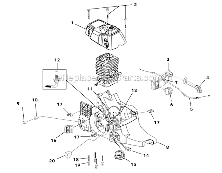 Engine Housing - Fuel Tank - Oil Tank Diagram and Parts List for UT10945  Homelite Chainsaw