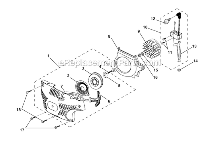 Starter - Ignition Diagram and Parts List for UT10947D  Homelite Chainsaw