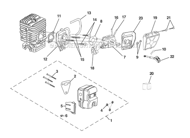 Carburetor - Muffler - Air Filter Diagram and Parts List for UT10947E  Homelite Chainsaw