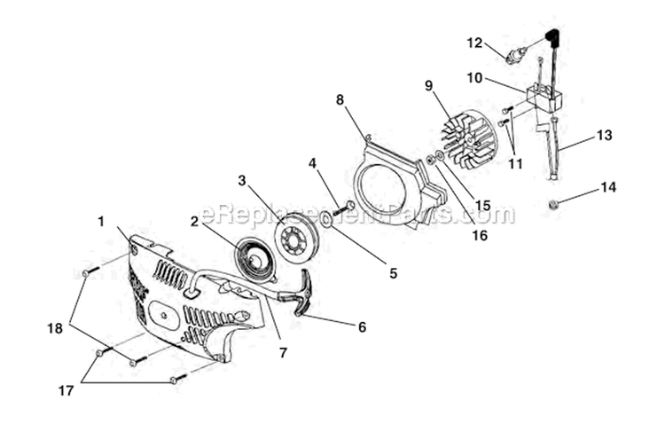 Starter - Ignition Diagram and Parts List for UT10947  Homelite Chainsaw
