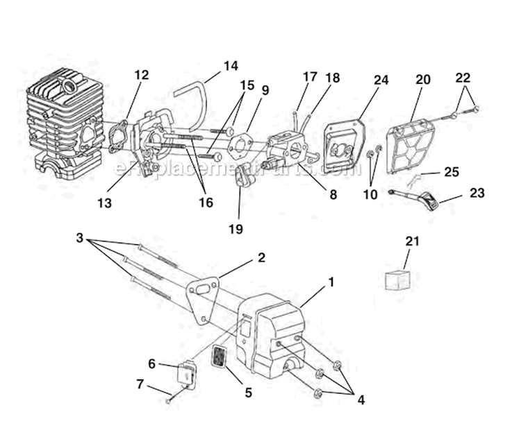Carburetor -Muffler - Air Filter Diagram and Parts List for UT10947  Homelite Chainsaw