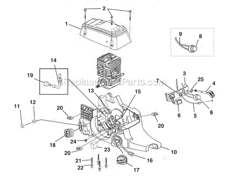 Engine Housing - Fuel Tank - Oil Tank Diagram and Parts List for UT10947  Homelite Chainsaw