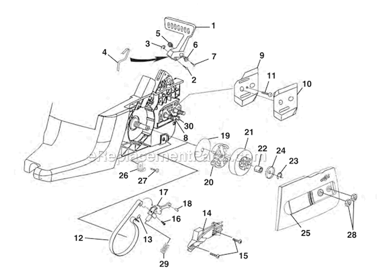 Clutch - Chain Brake - Drive Case Cover Diagram and Parts List for UT10947  Homelite Chainsaw